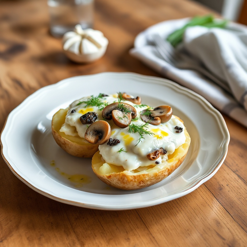 Cremige mit Pilzen gefüllte Kartoffeln