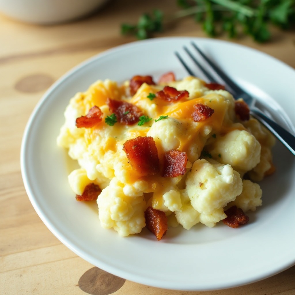 Cheesy Cauliflower Bake with Crispy Bacon