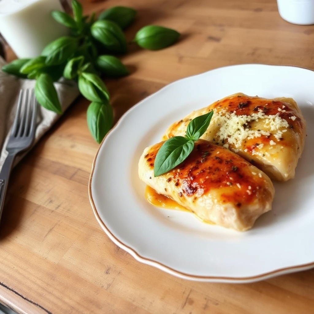 Herzhafte Basilikum-Parmesan-Hähnchen
