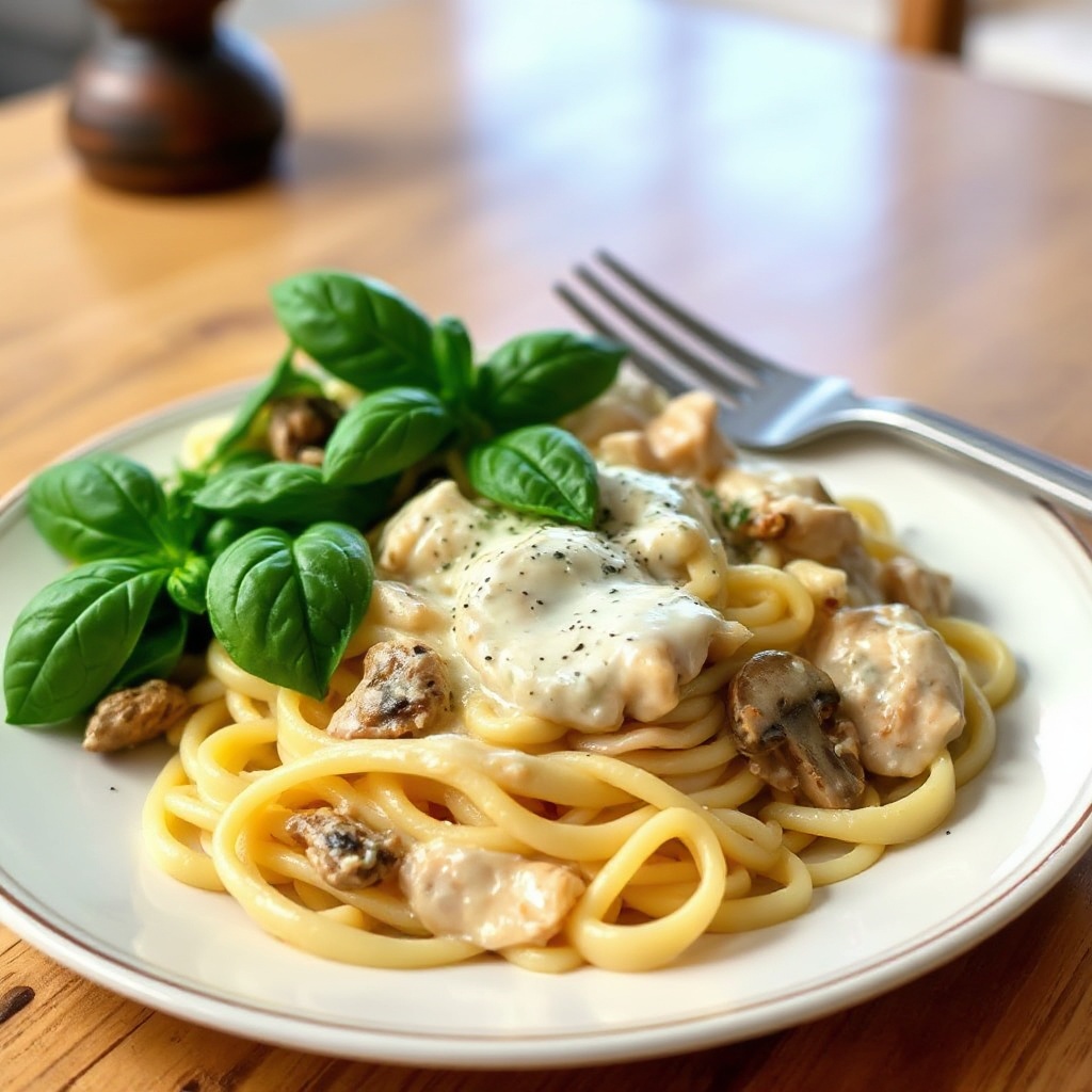 Cremige Basilikum-Hühnchen-Pasta