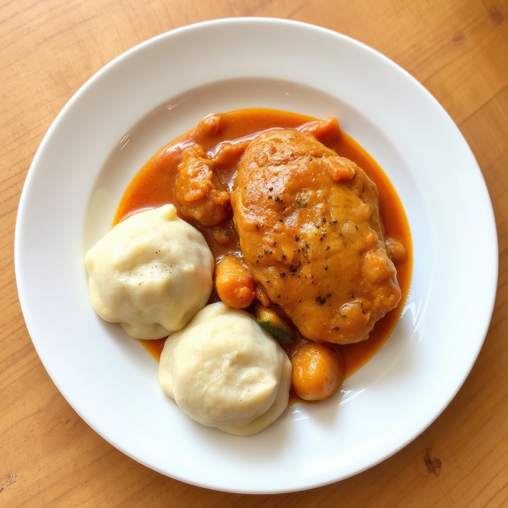 Herzhafter Hähnchen-Paprika mit Knödeln