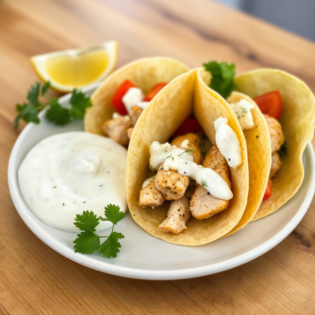 Mediterrane Hähnchen-Tacos mit Kräuter-Joghurt-Sauce