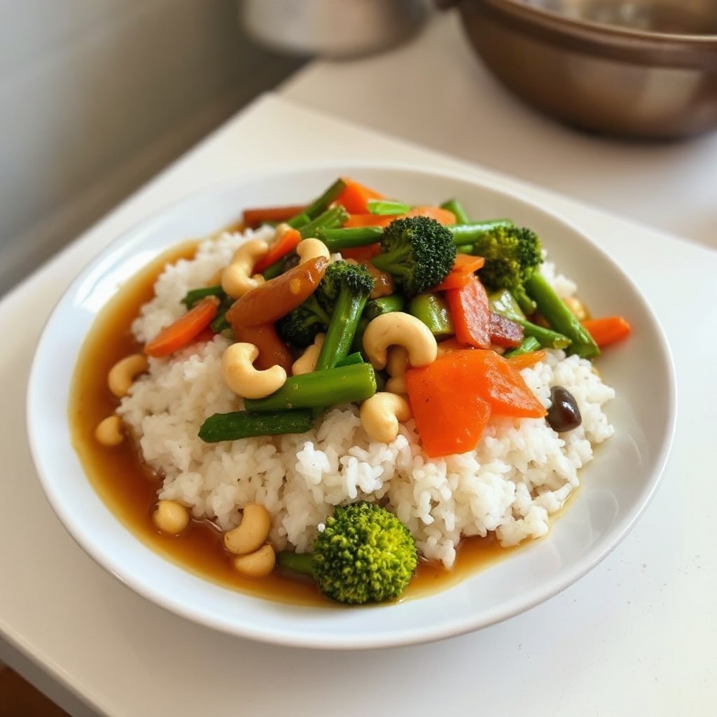 Cashew- und Gemüse-Pfannengericht