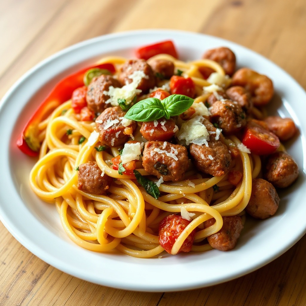 Pasta with Sausage and Roasted Veggies