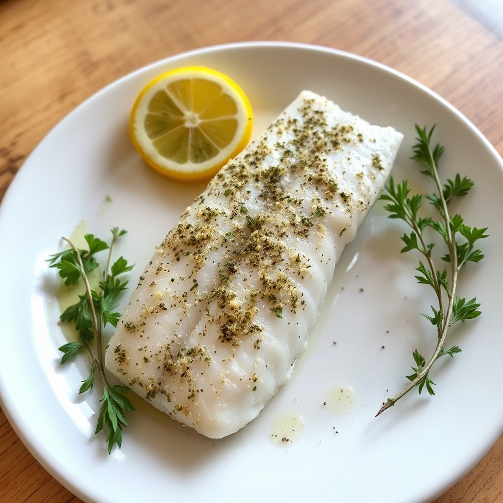 Kräuterkruste auf Weißfisch mit Zitronenschale