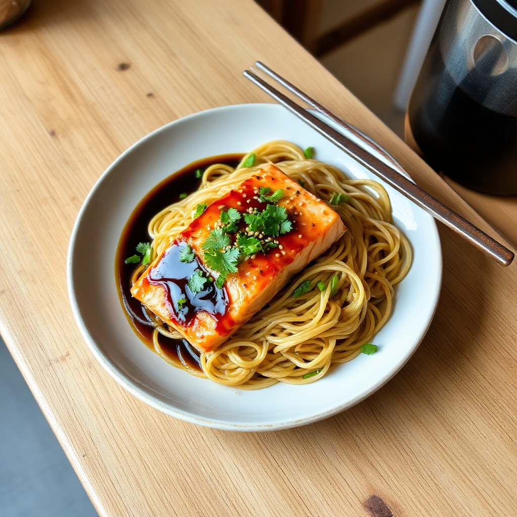 Salmone Glassato di Soia con Noodles al Sesamo