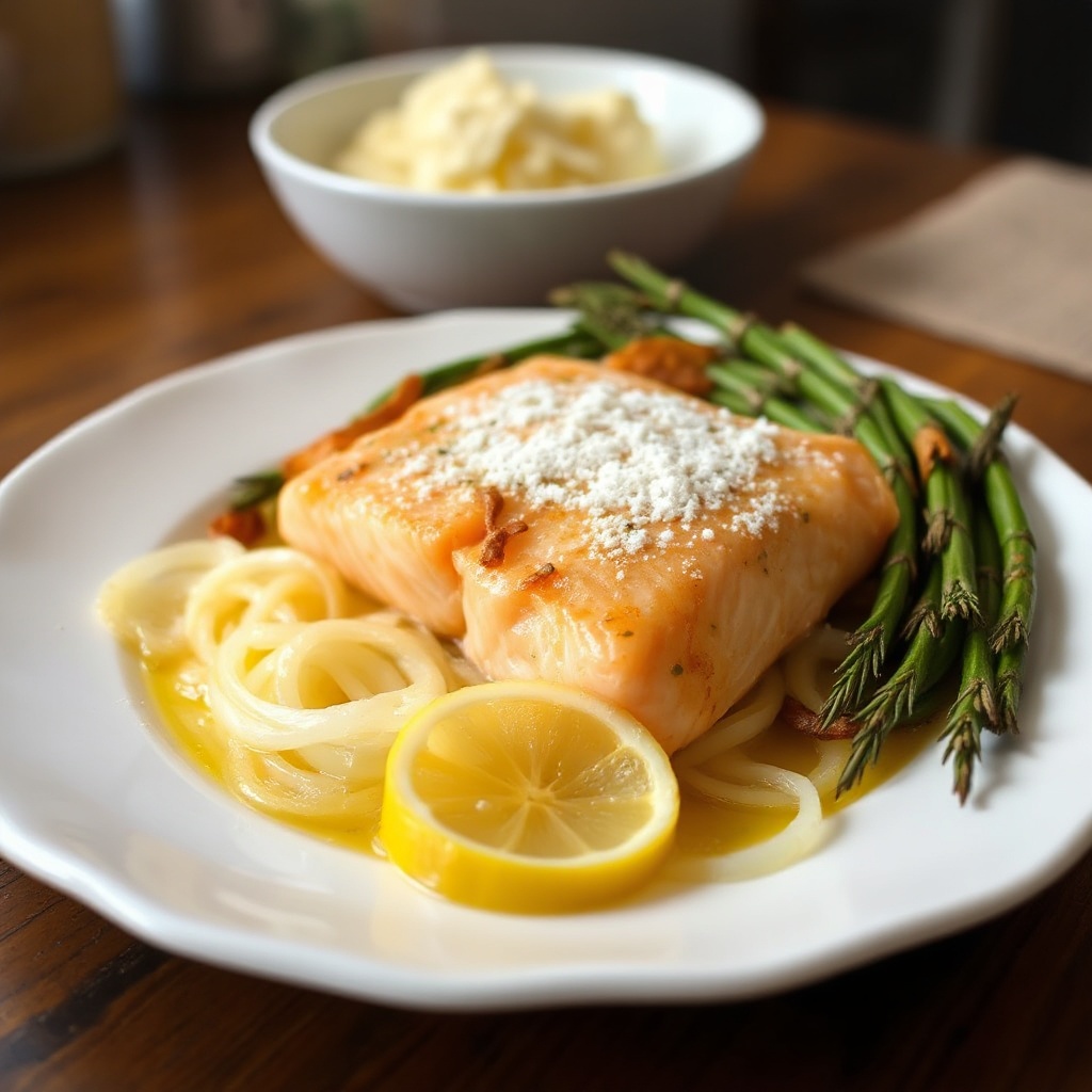 Salmone al Burro Limone con Cipolle Croccanti