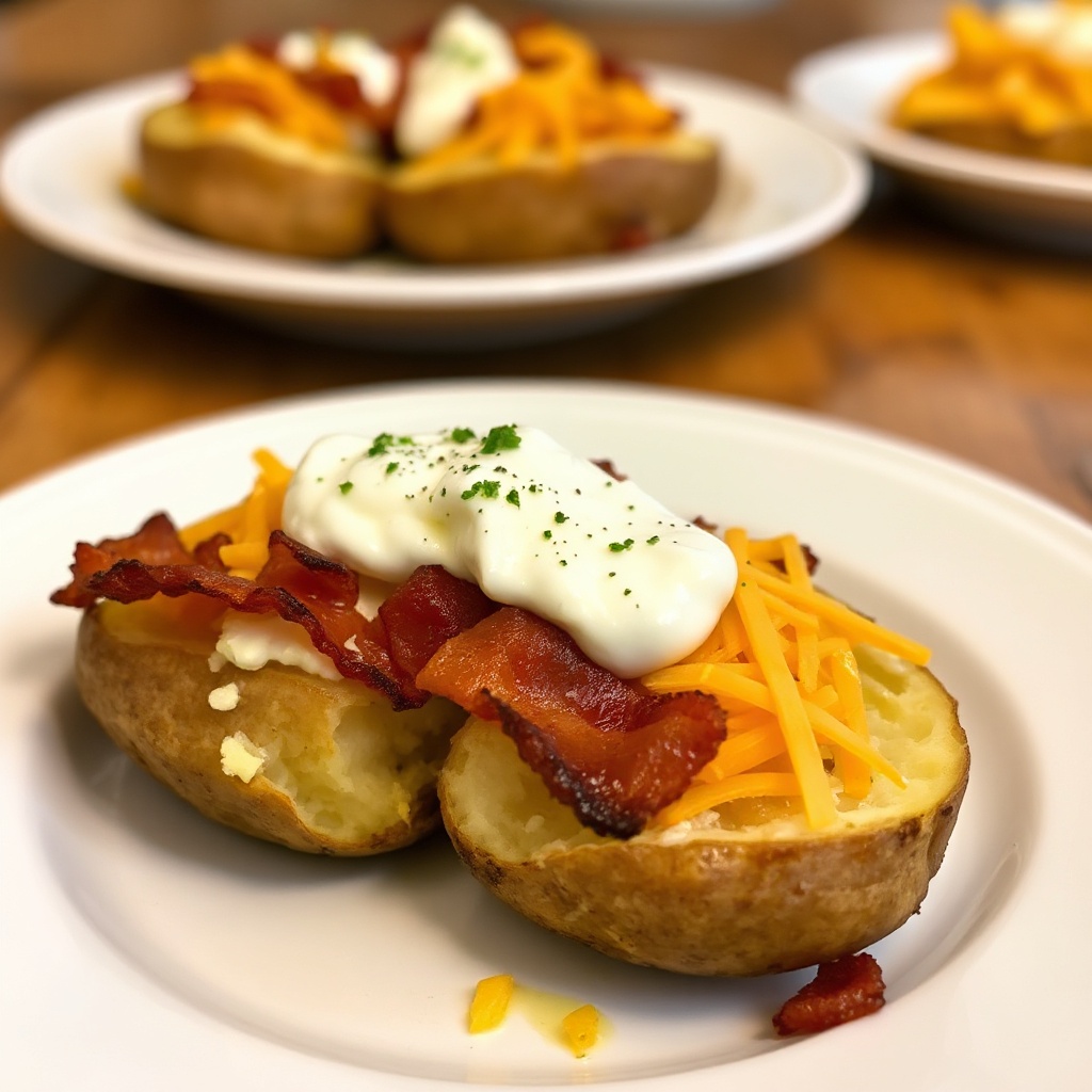 Gefüllte, zweimal gebackene Kartoffeln mit knusprigem Speck und Cheddar