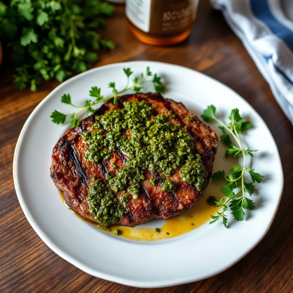Argentinisches Gegrilltes Steak mit Kräuter-Chimichurri