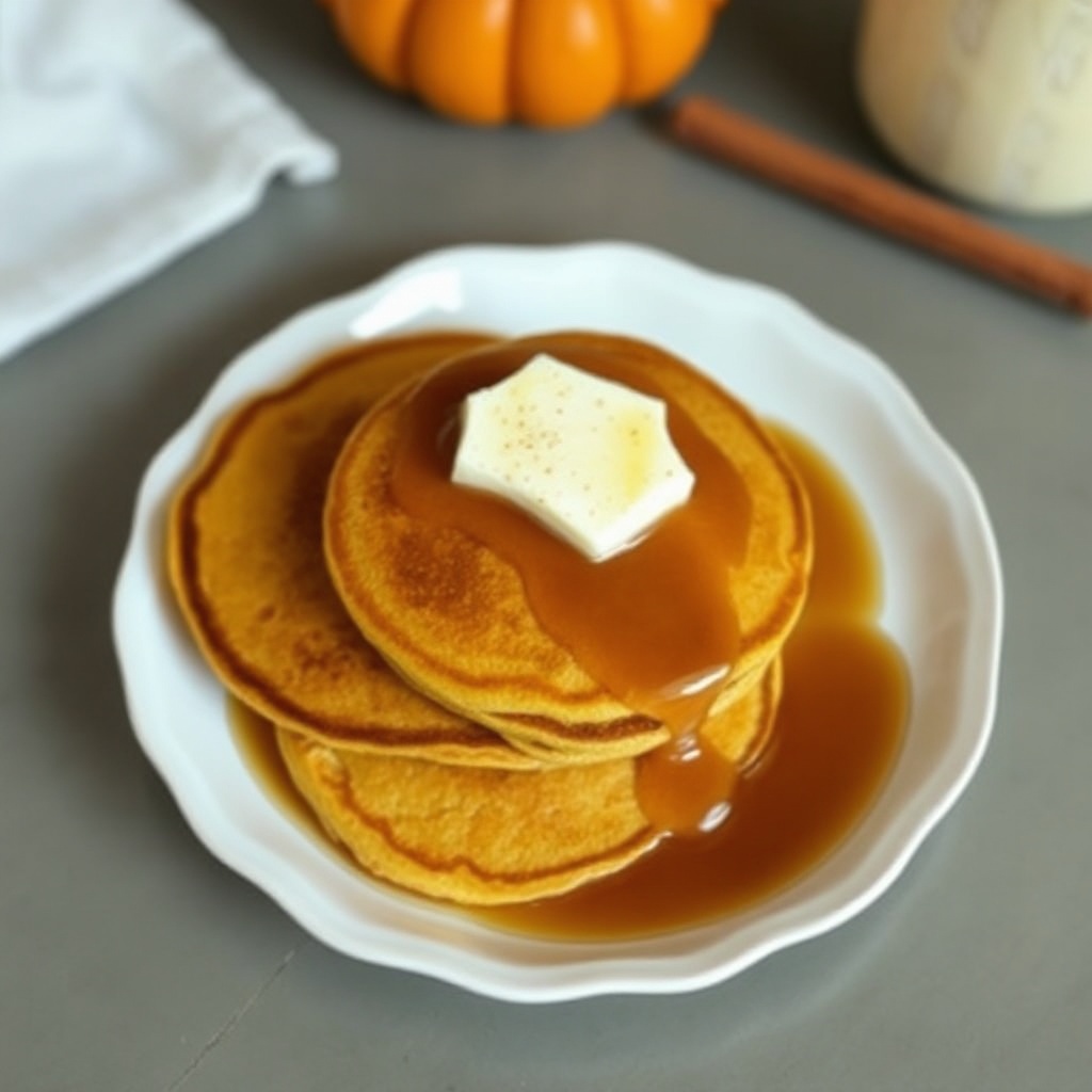 Gewürzte Kürbispfannkuchen mit warmem Apfelwein-Sirup