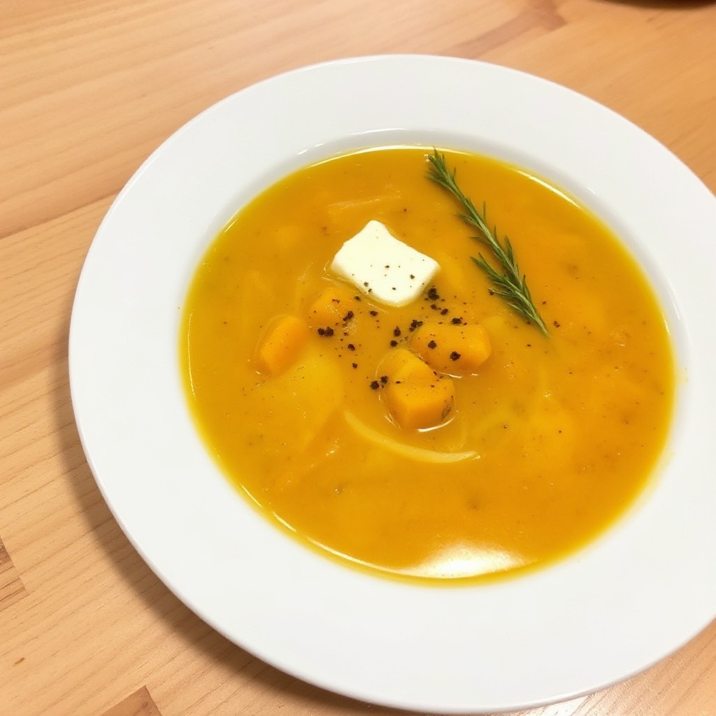 Cremige Butternut-Kürbis- und Kräutersuppe