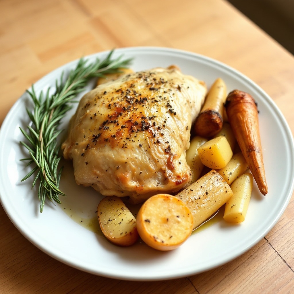 Kräuter-infused Brathähnchen und Gemüse