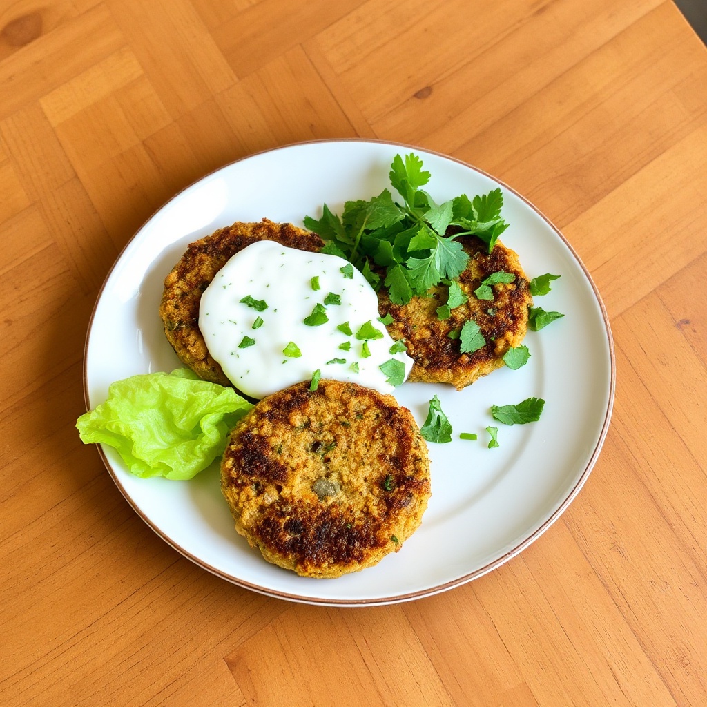 Kichererbsen-Kräuter-Patties mit würziger Joghurtsoße