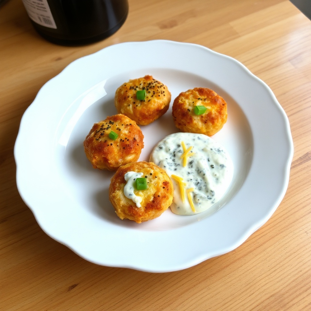 Würzige Hähnchen-Käsebissen mit cremigem Blauschimmelkäse-Dip