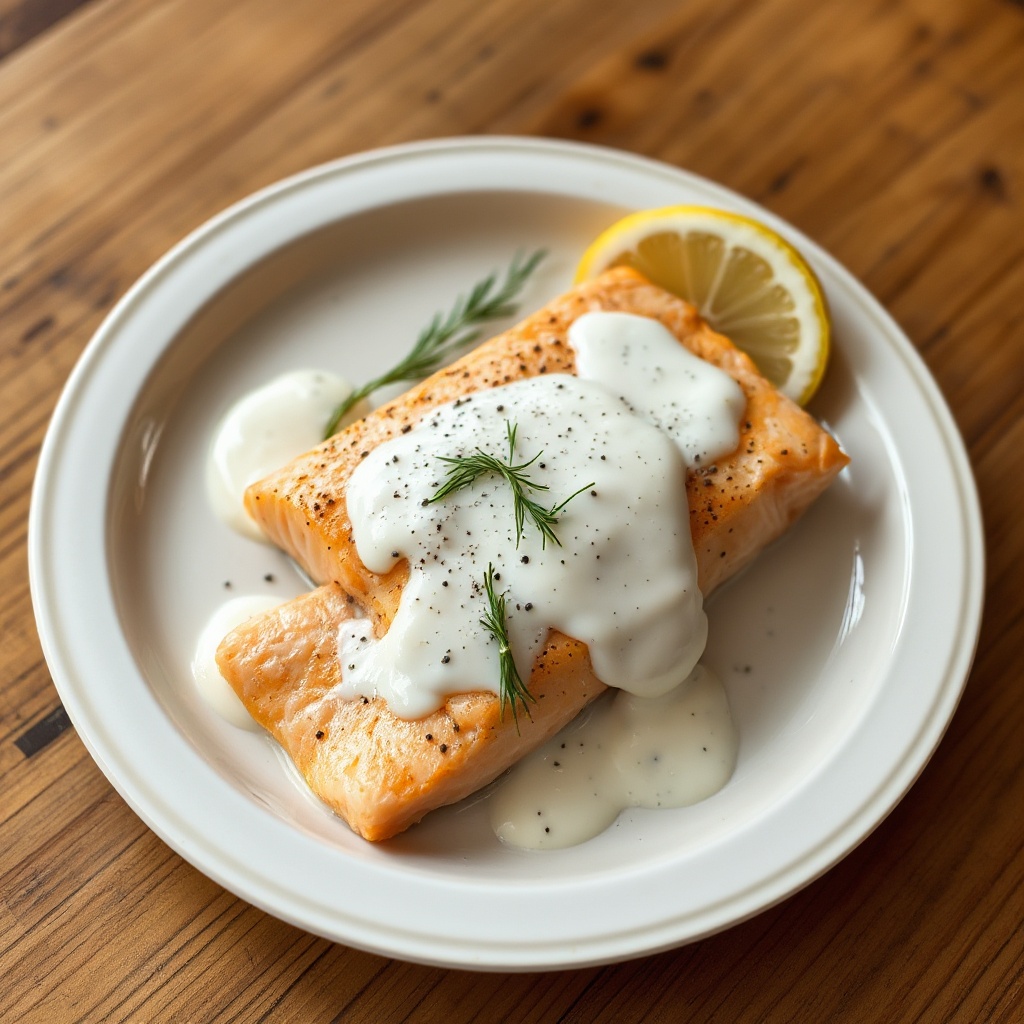 In der Pfanne gebratener Lachs mit Zitronen-Dill-Sauce