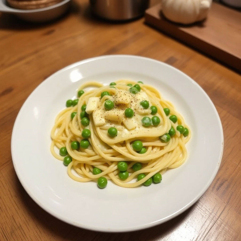 Creamy Garlic Butter Fettuccine with Peas