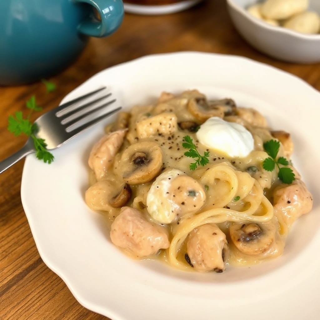 Cremiges Hähnchen Stroganoff mit einem Twist