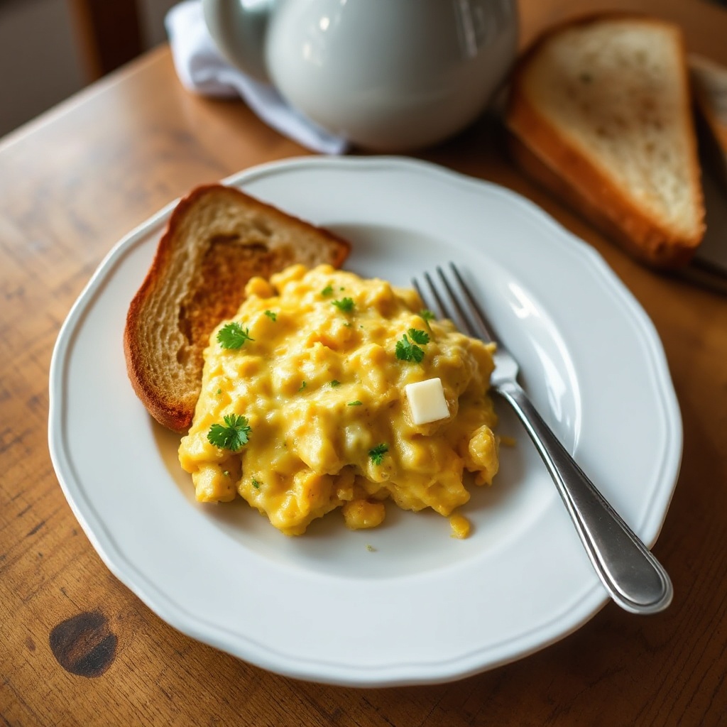 Cremige Cheddar-Rühreier mit Toast