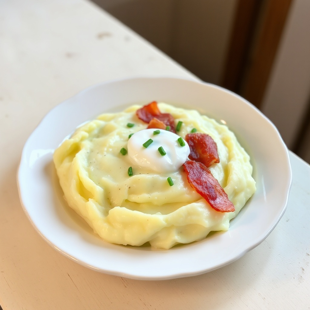 Purè di Patate Cremoso con Erba Cipollina e Pancetta di Tacchino