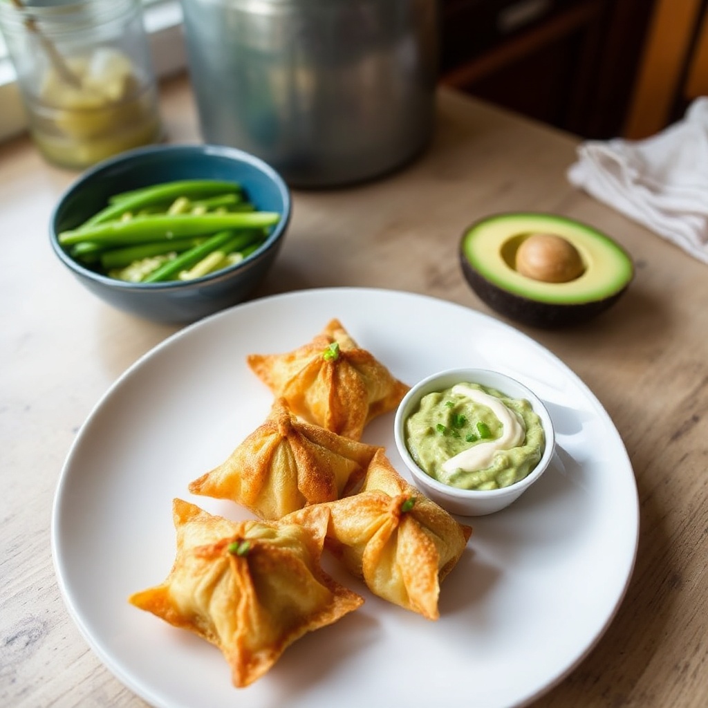 Crispy Green Chili Cheese Wontons with Zesty Avocado Dip