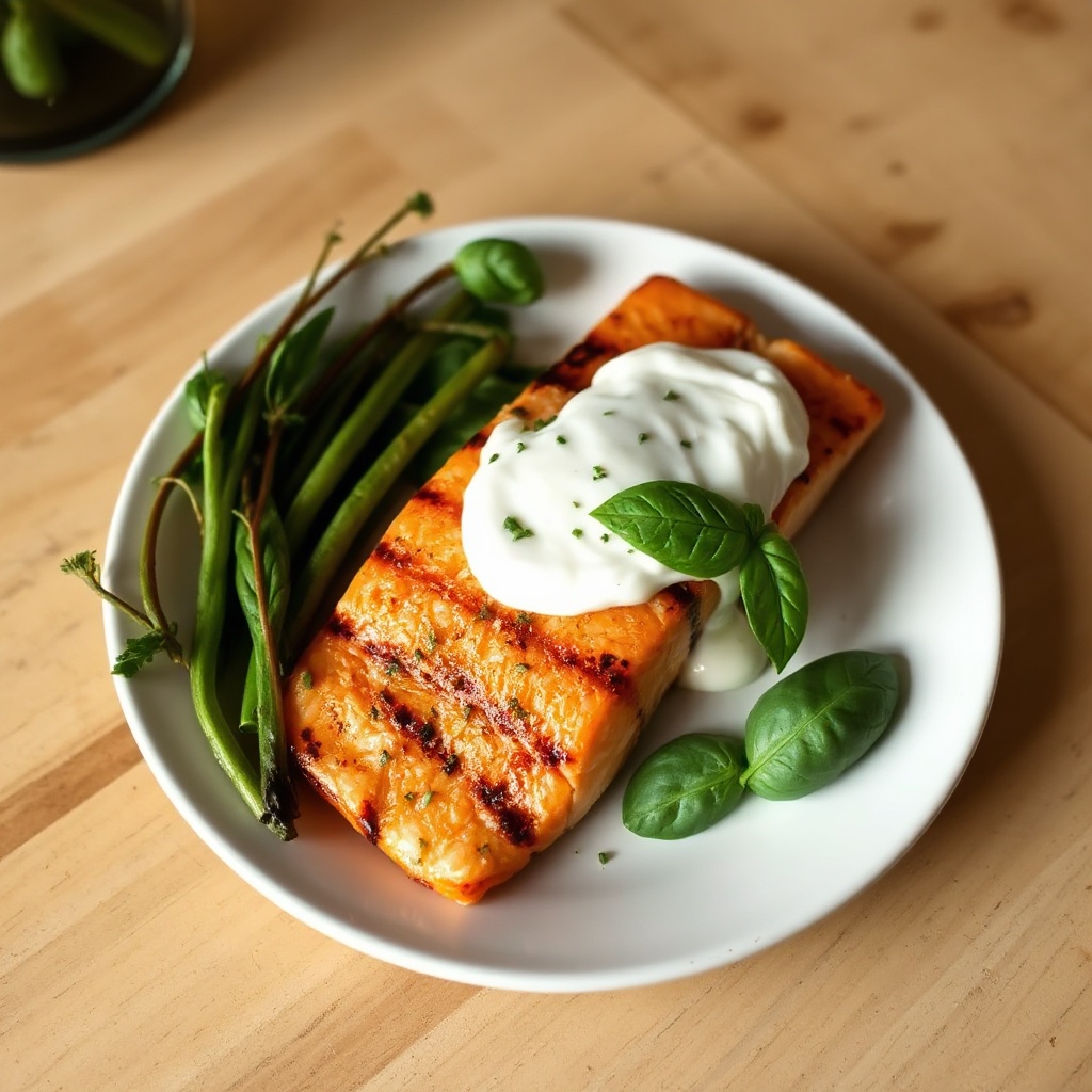 Salmone Grigliato Piccante con Salsa Cremosa alle Erbe