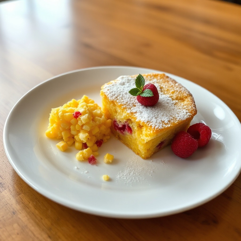 Goldener Mais- und Himbeer-Delight-Kuchen