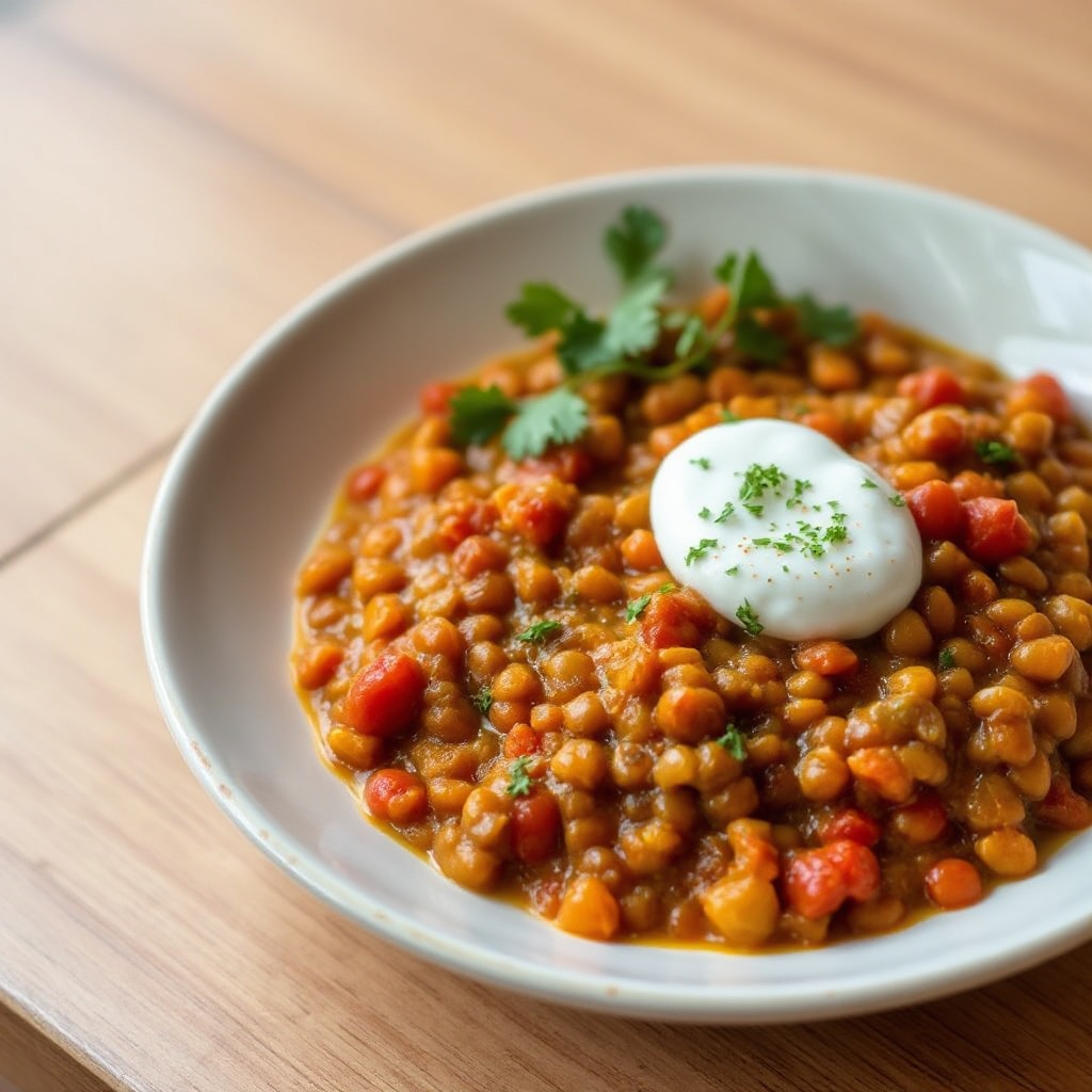 Spiced Red Lentil Curry with Herbed Yogurt