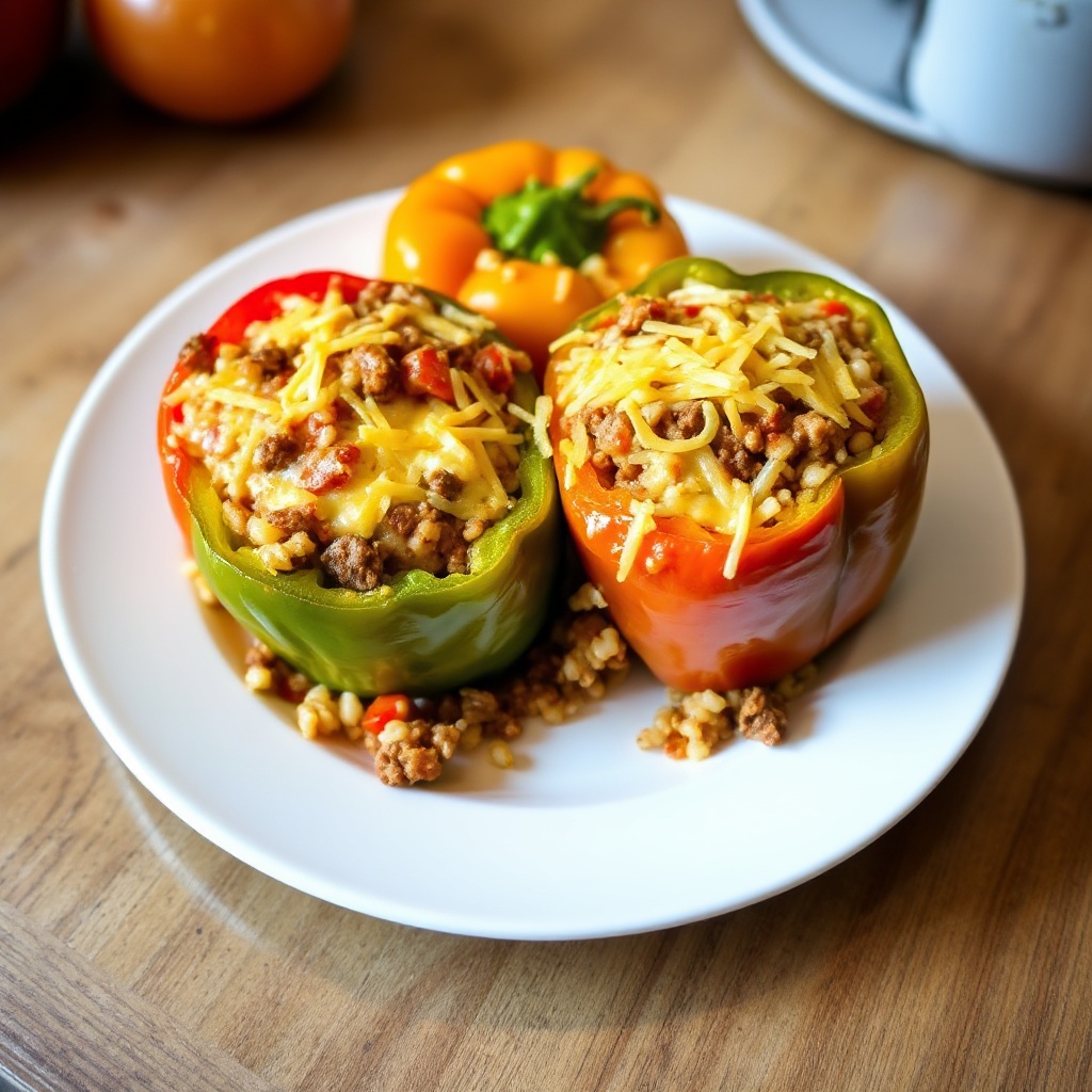 Käsegefüllte Rinderhackfleisch- und Reis-Bell-Paprika