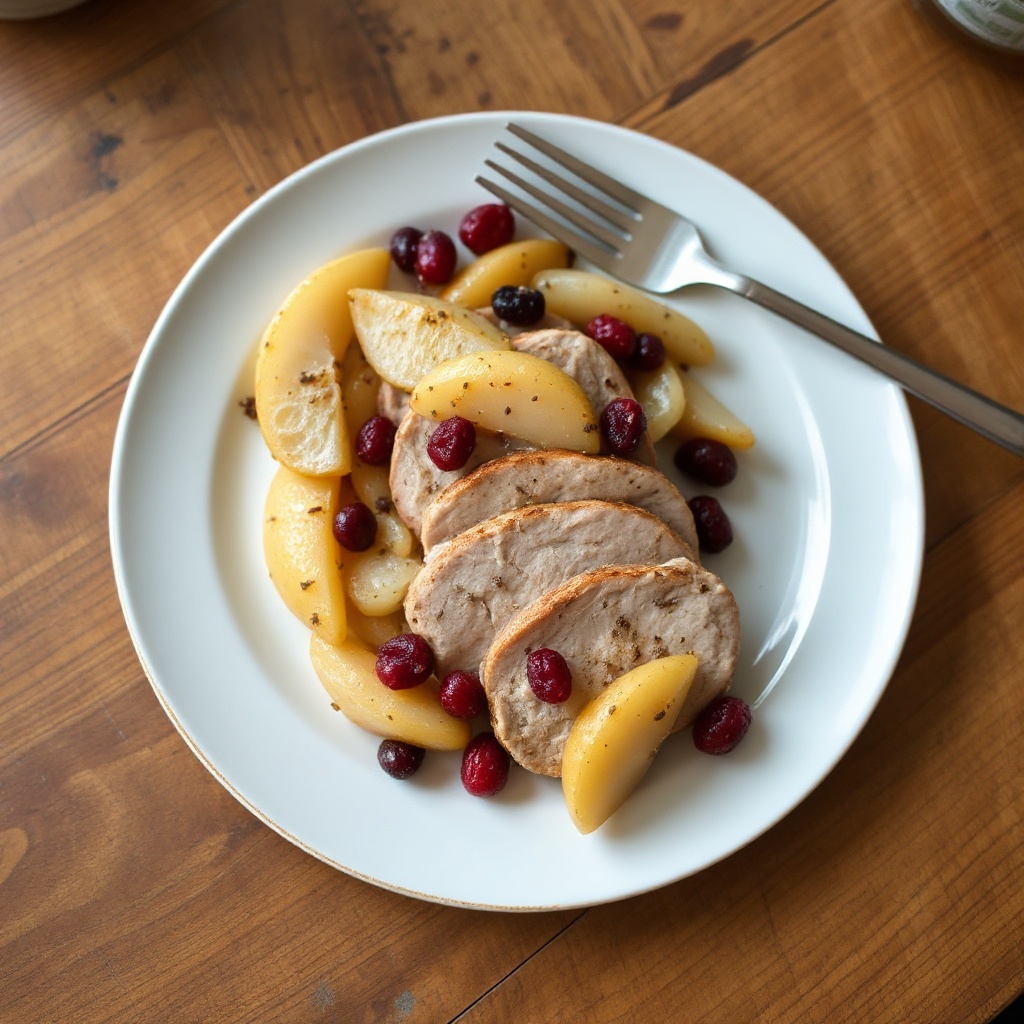 Herzhafter Schweinefilet mit Birnen und Cranberries