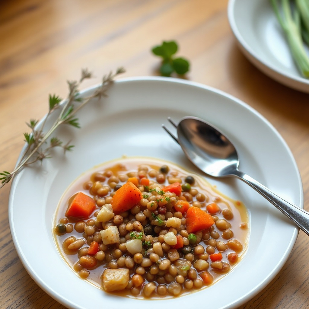 Herzhafter Linsen- und Gerstensuppe