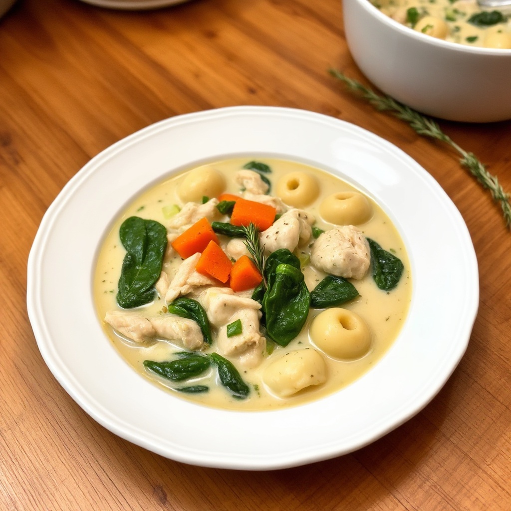 Cremige Hähnchen- und Spinat-Gnocchi-Suppe