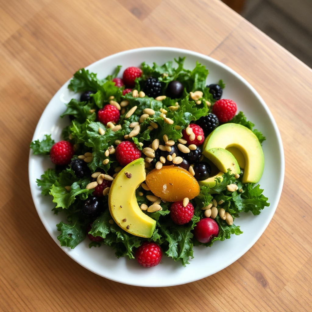 Zesty Kale Salad with Mixed Berries and Toasted Seeds