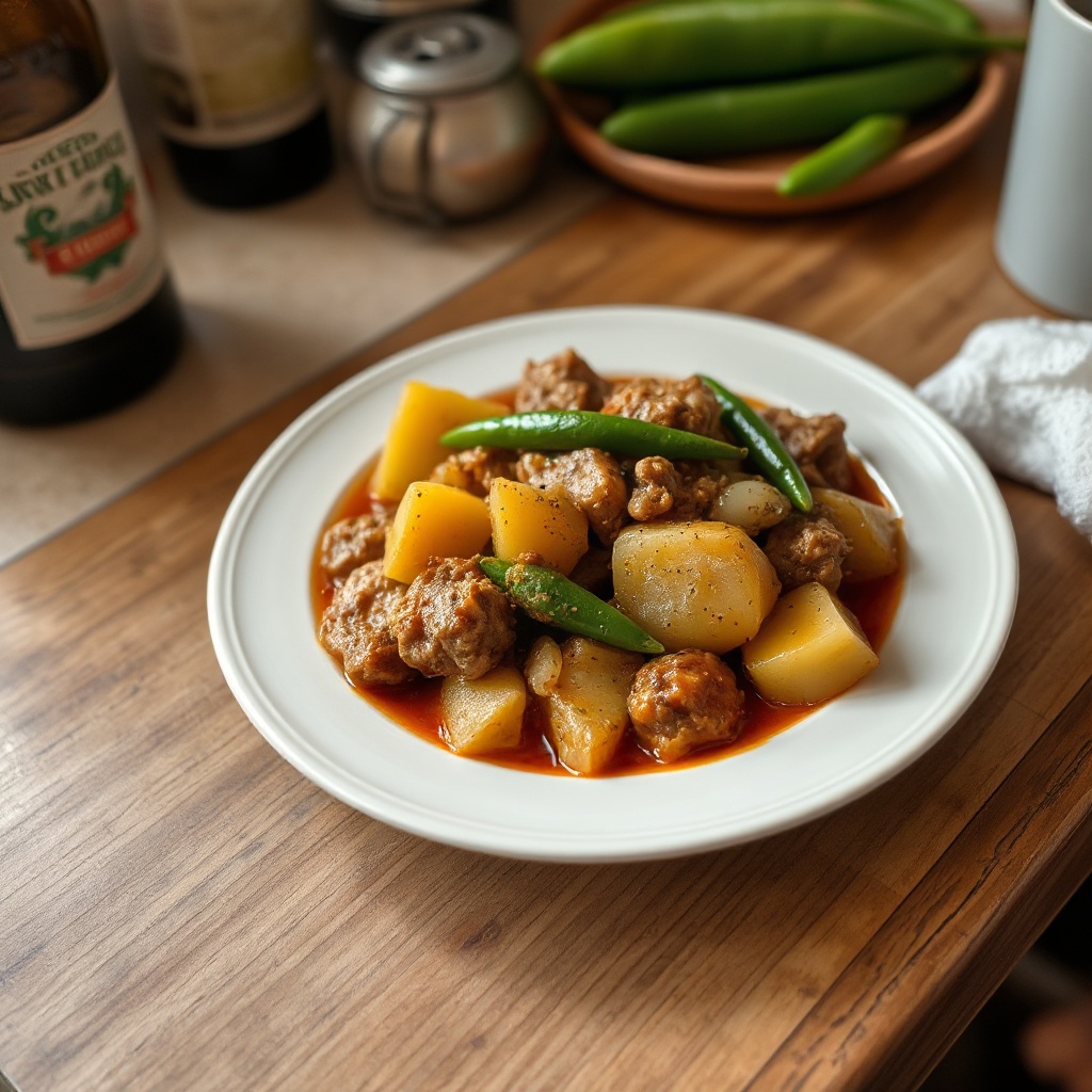 Würziger Schweinefleisch- und Kartoffelgrüner-Chili-Eintopf