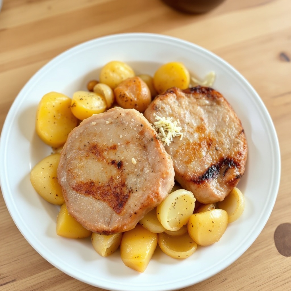 Braciole di Maiale Salate con Patate Dorate e Cipolle