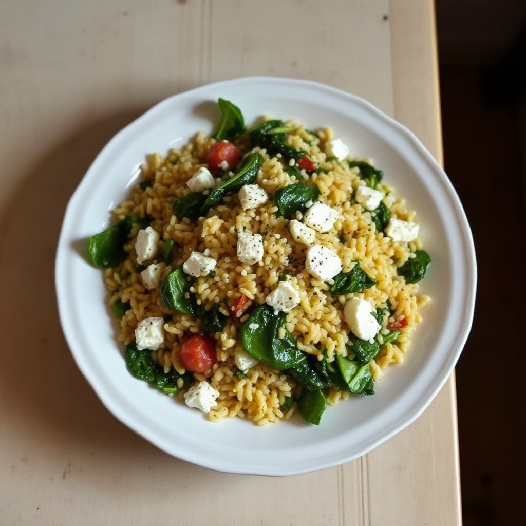 Insalata di Orzo Mediterranea con Spinaci e Feta
