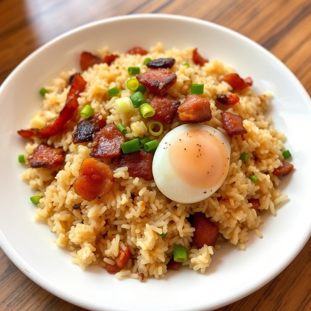 Herzhafter Speck- und Knoblauch-Reis