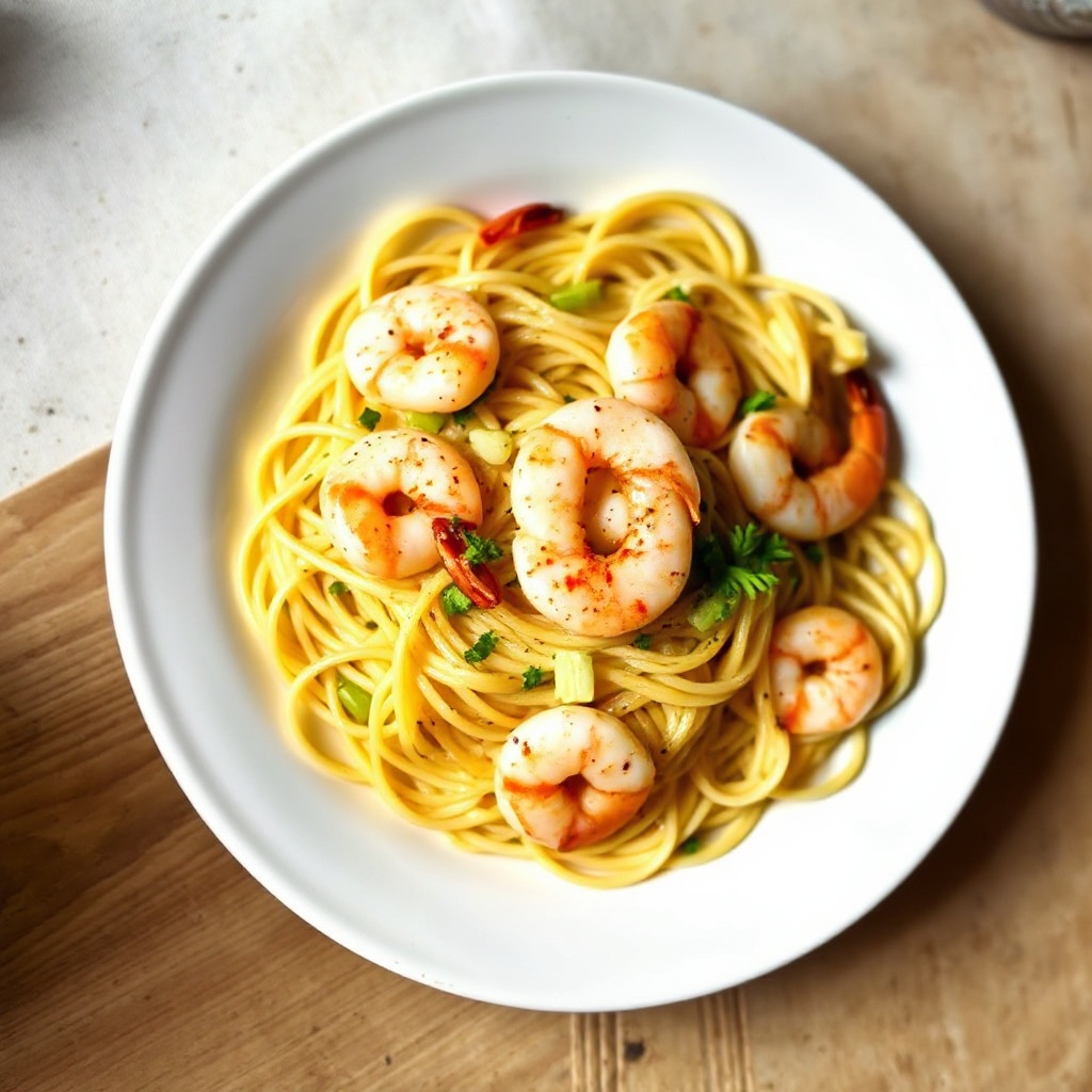 Garlic Butter Linguine with Shrimp and Leeks