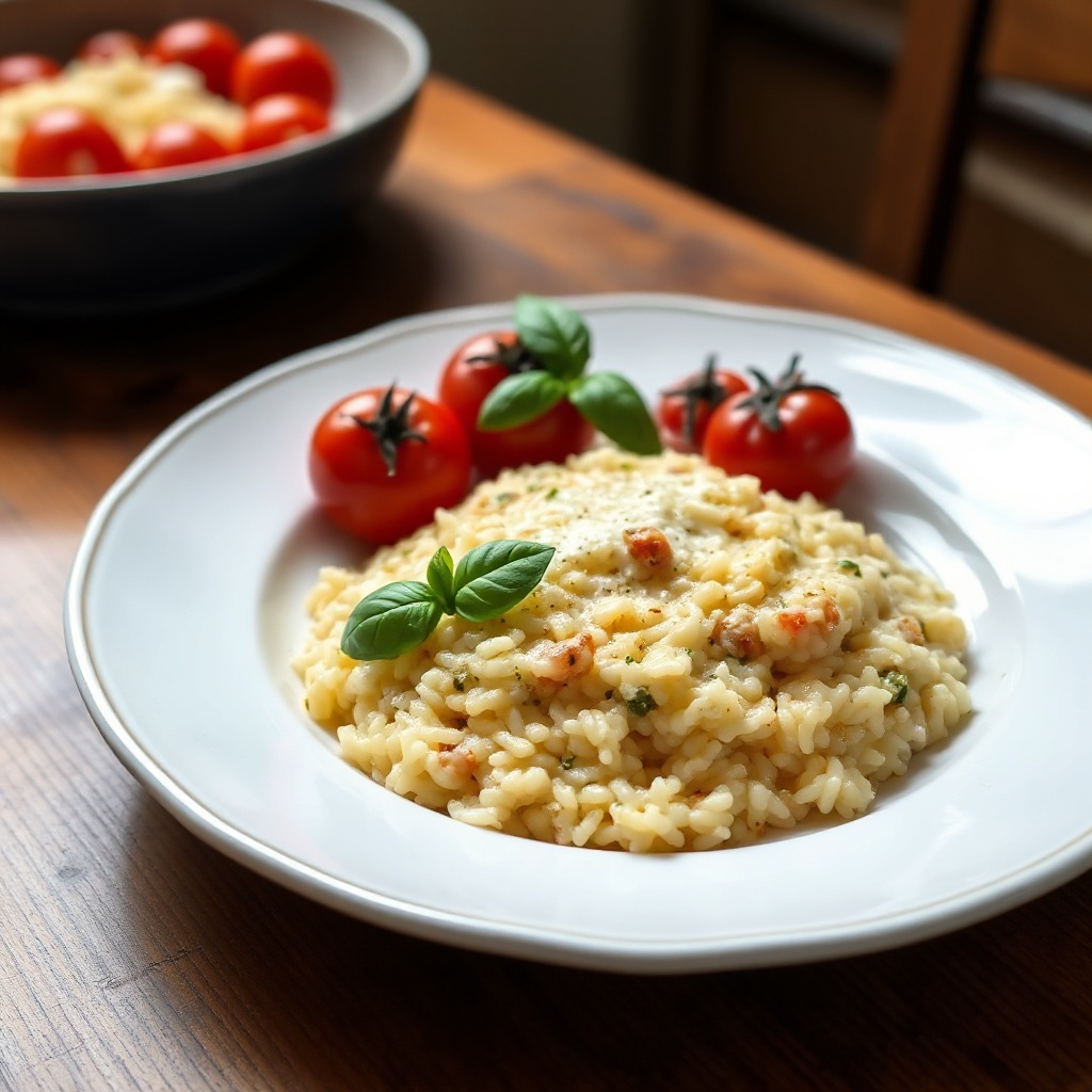 Risotto Cremoso all'Aglio e Erbe con Pomodorini Arrostiti
