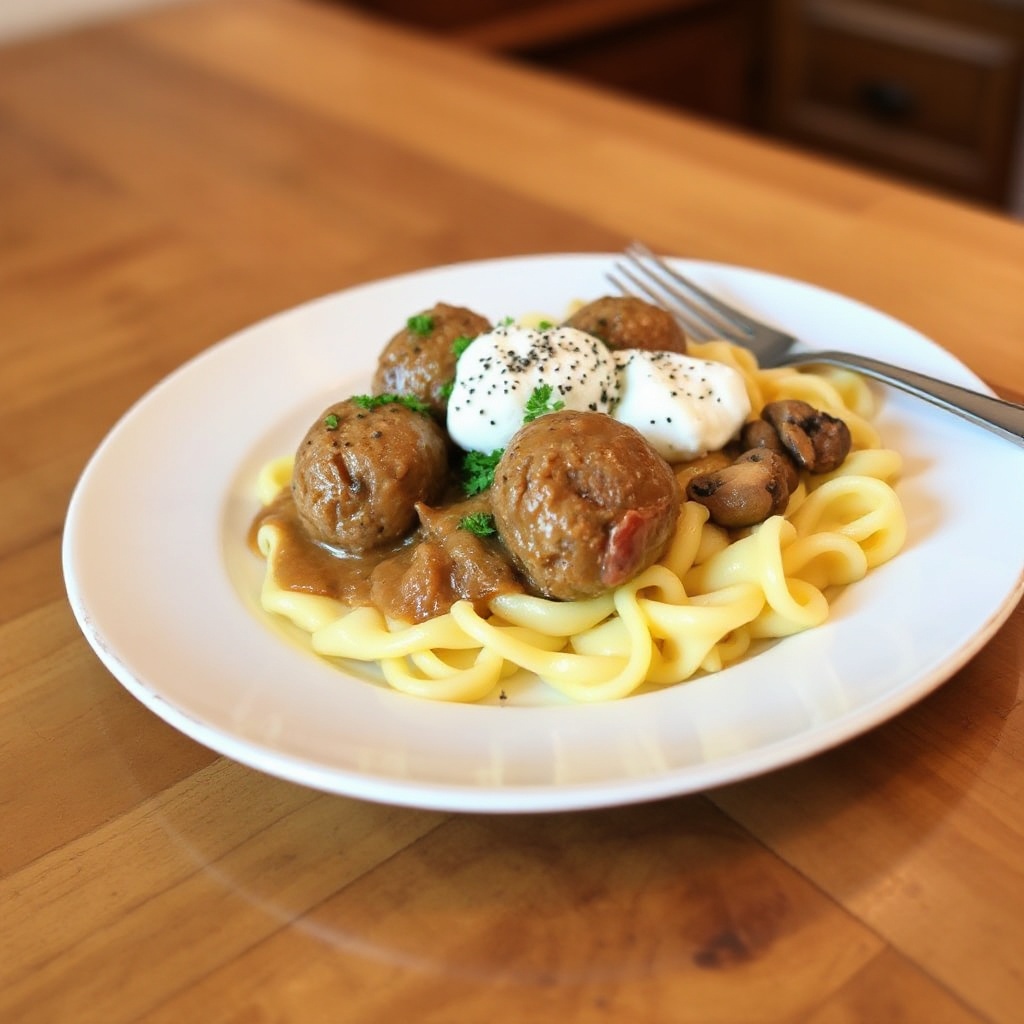 Herzhafte deutsche Fleischbällchen mit Butter-Spätzle