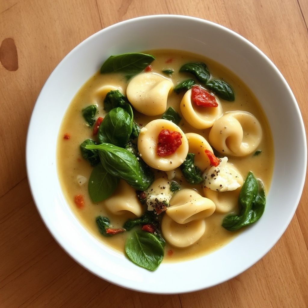 Zuppa Cremosa di Tortellini e Spinaci