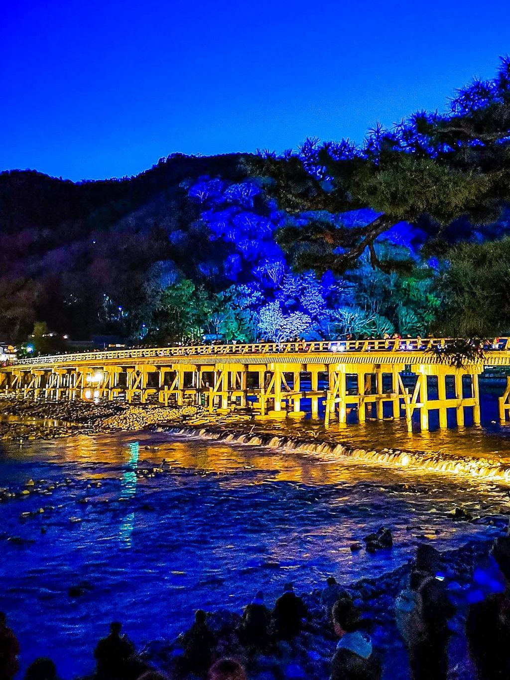 渡月橋 嵐山花灯路 でライトアップされた 渡月橋