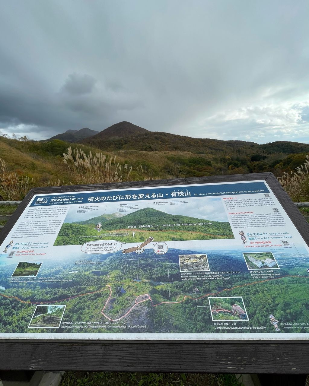 洞爺湖町 洞爺湖町 有珠山の一番新しい噴火口が見える展望台