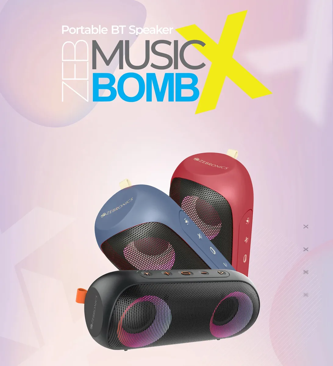Zebronics Music Bomb X Portable Bluetooth Speaker - Powerful Bass, Long Battery Life