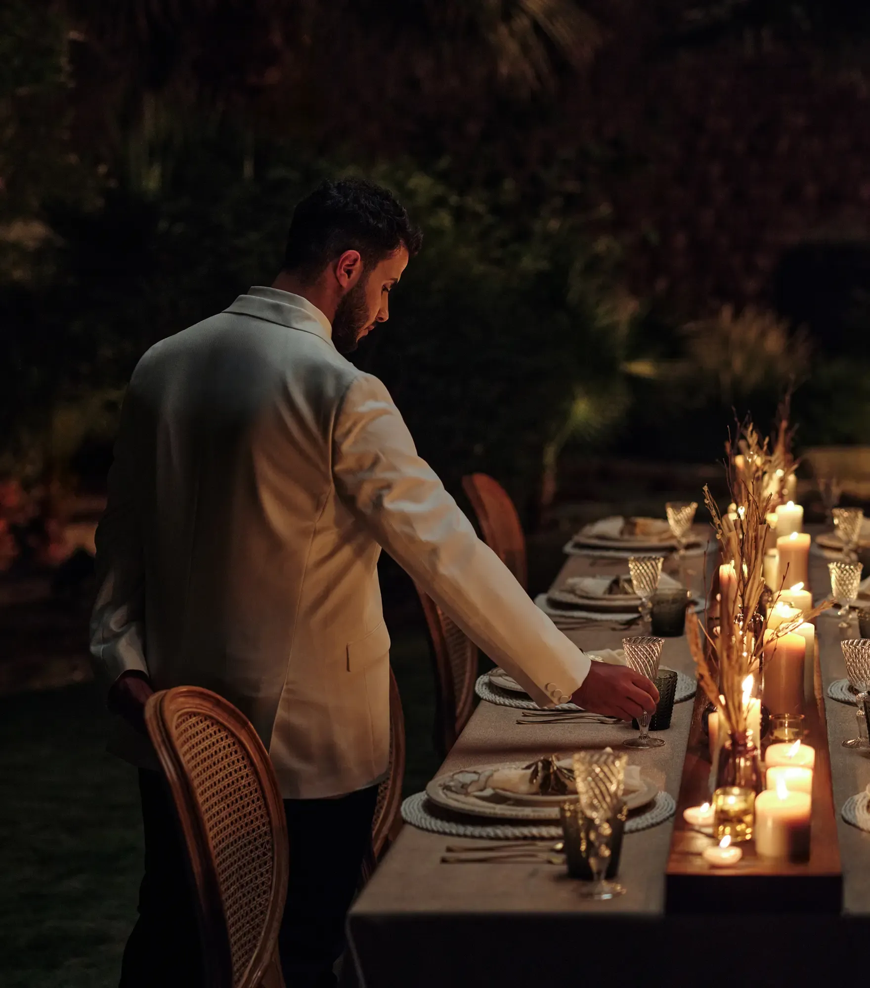 Night image of a candle night dinner