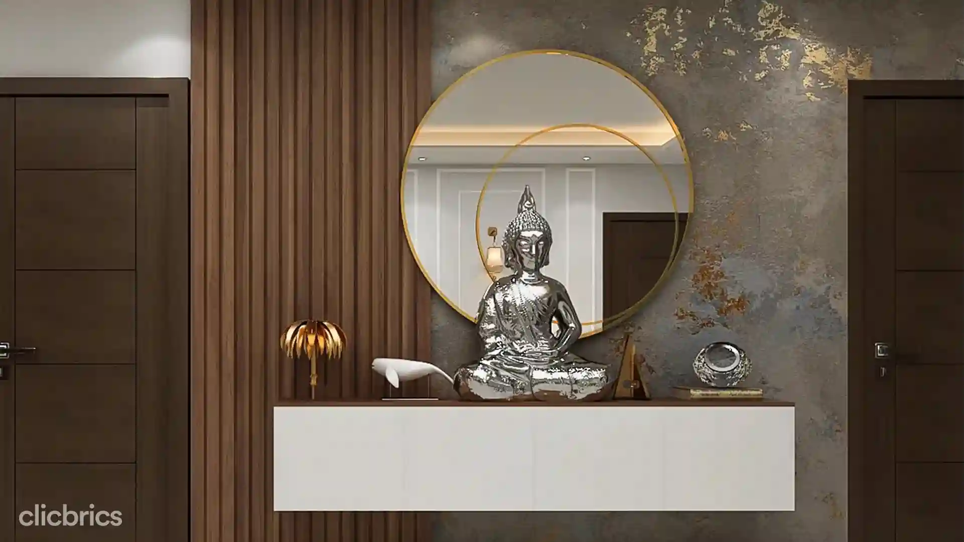 Modern Buddha Wall Decorating Ideas, Entryway Buddha Stratue Home Foyer  Interior