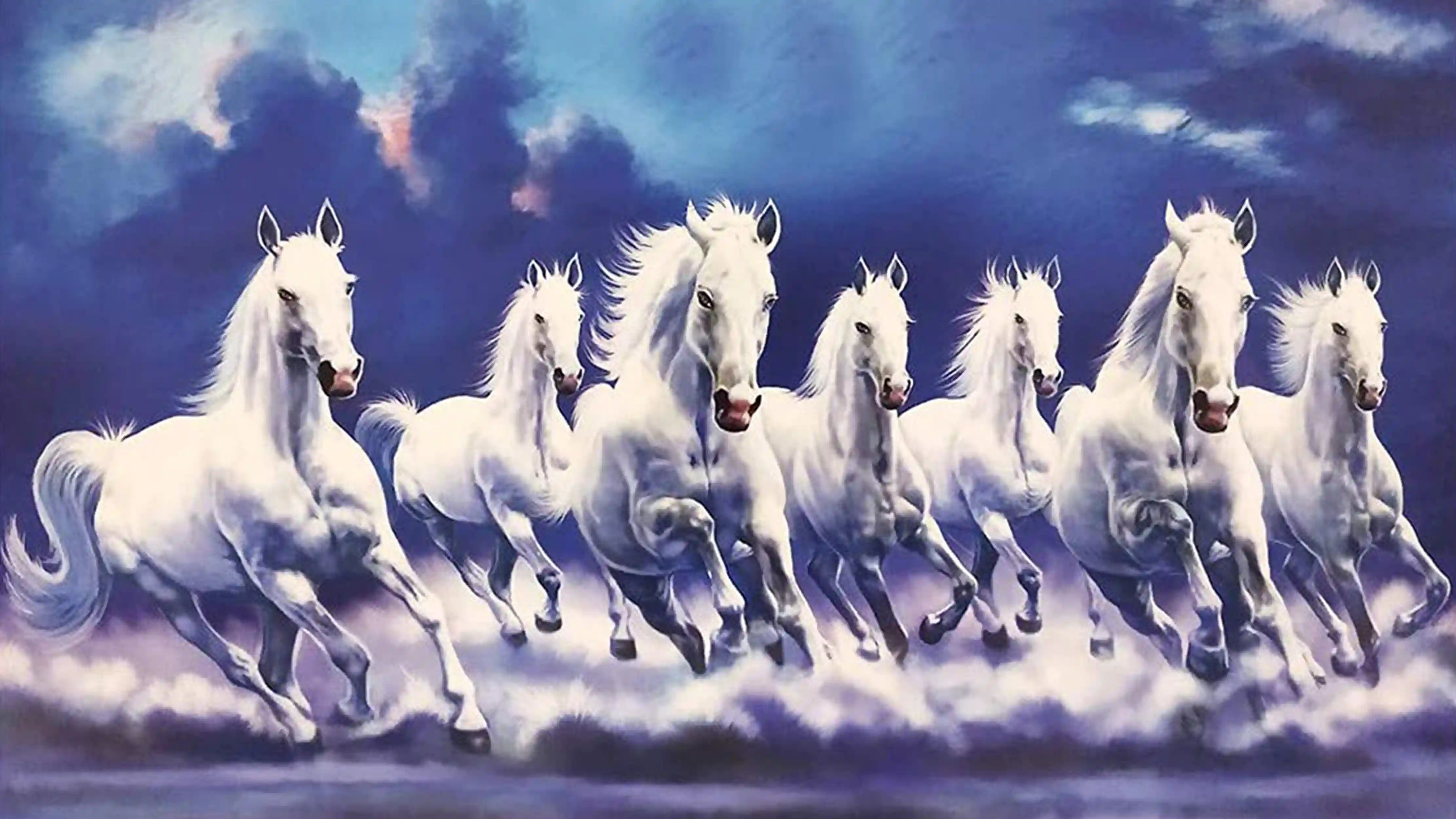 INCLUDE Vastu White 7 Horse Running Painting Natural (Vinyl, inch) : Home &  Kitchen, Seven Horses HD wallpaper | Pxfuel