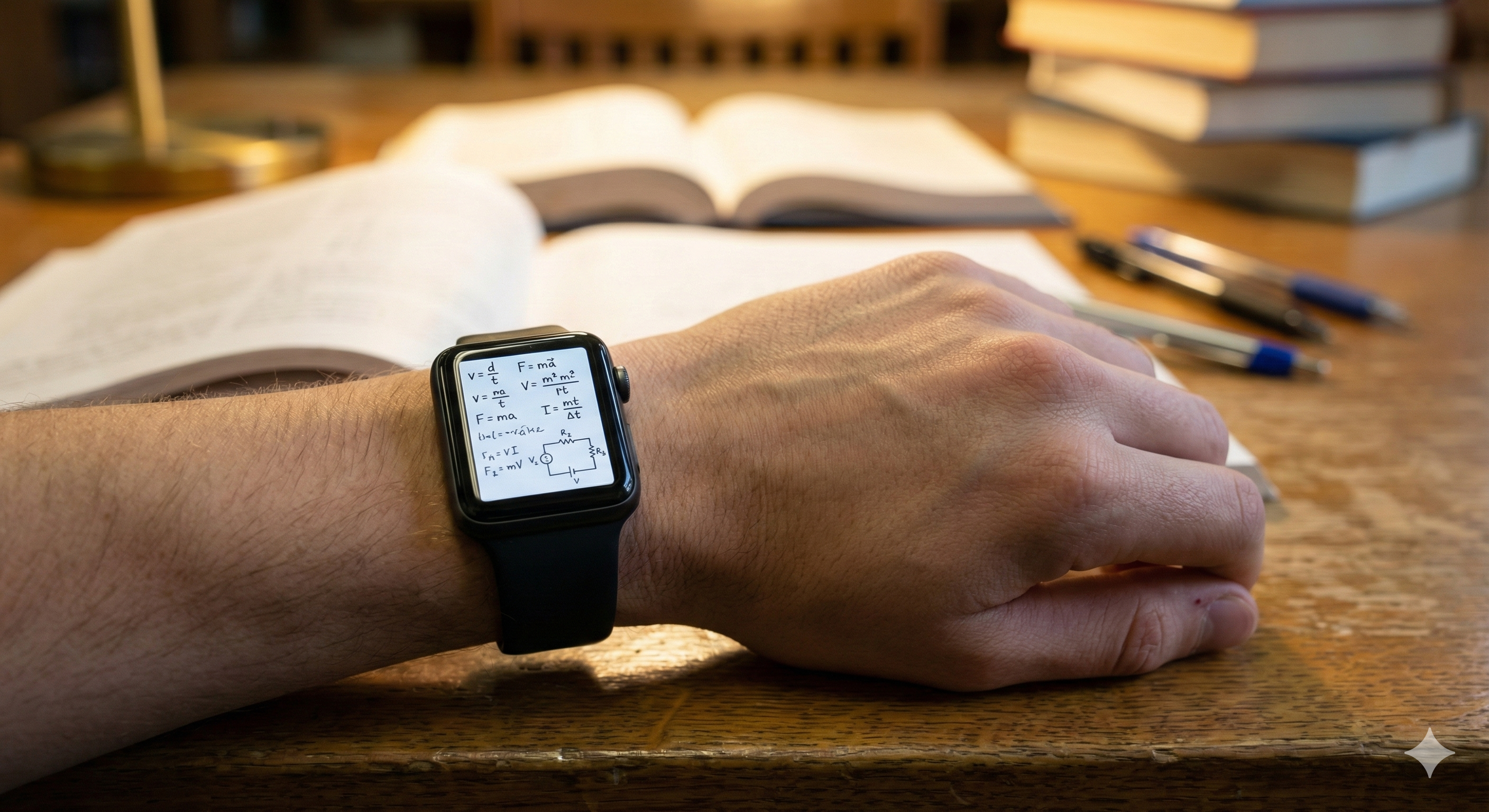 Student checking formulas on Apple Watch