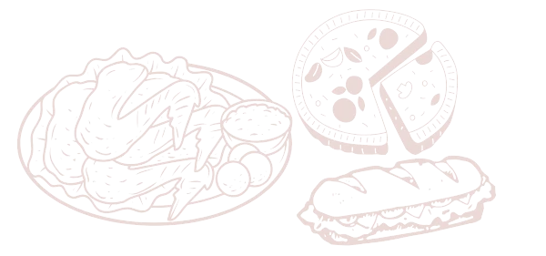 Dessin d'une quiche, sandwich et salade