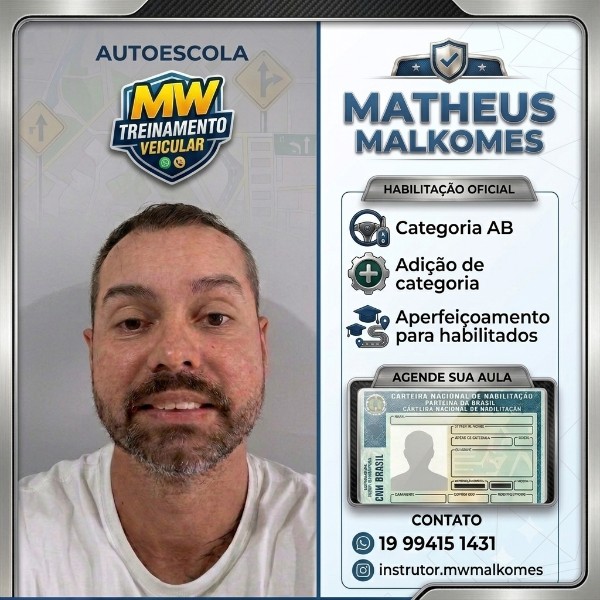 Matheus Reviglio Malkomes, instrutor de direção em Hortolândia, SP