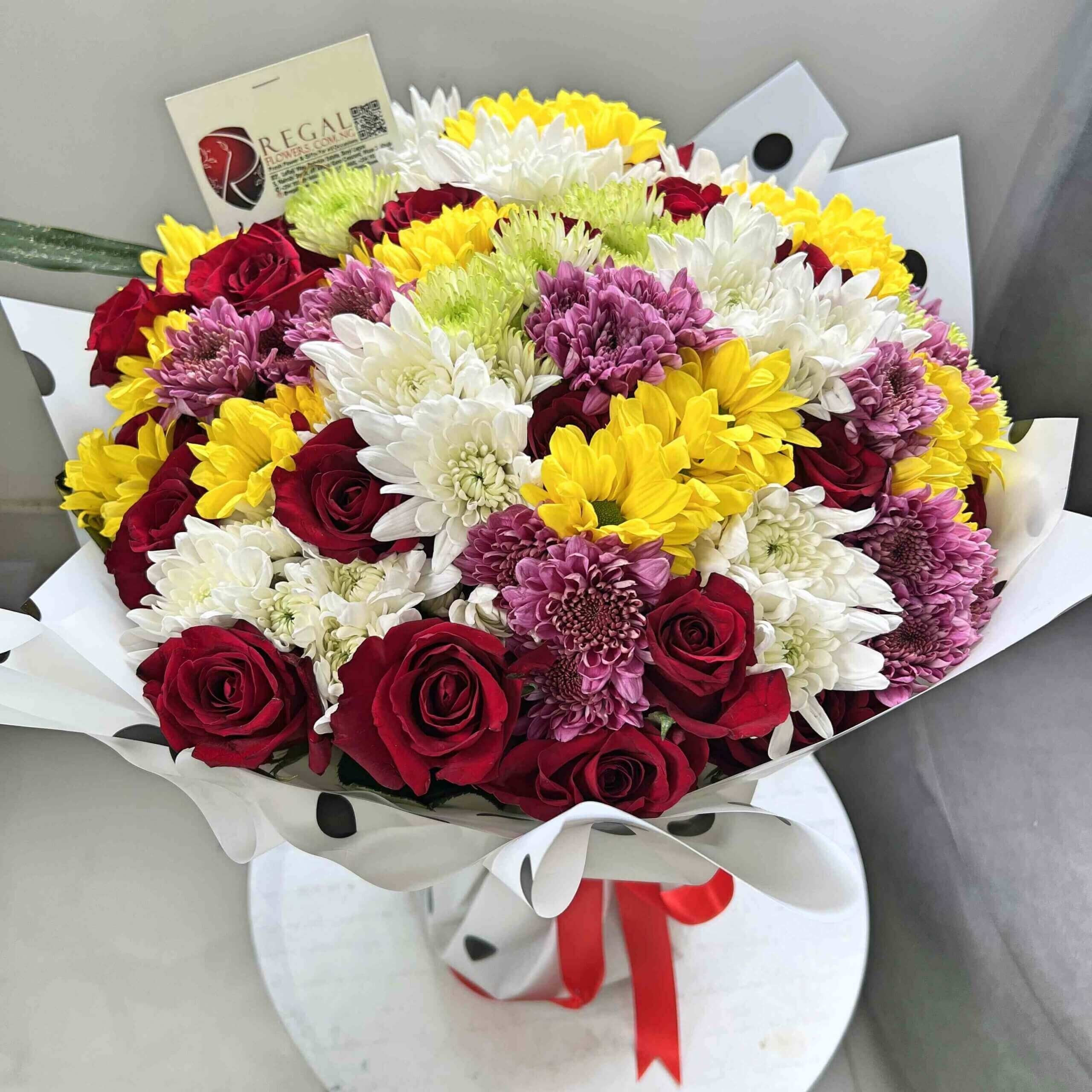 Regal Red roses and white chrysanthemus and Lilac Chrysanthemums_11zon
